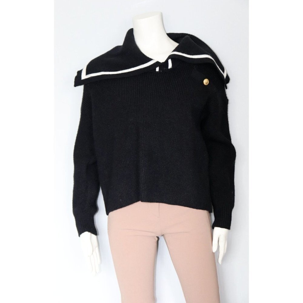 So Fen Womens Medium Black Pullover Sweater Split Shawl Collar Ribbed Knit Shirt - Picture 6 of 6